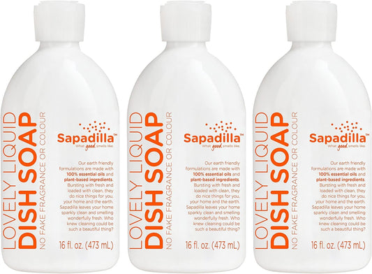 Sapadilla Grapefruit + Bergamot Biodegradable Liquid Dish Soap, 16 Ounce, (Pack of 3)