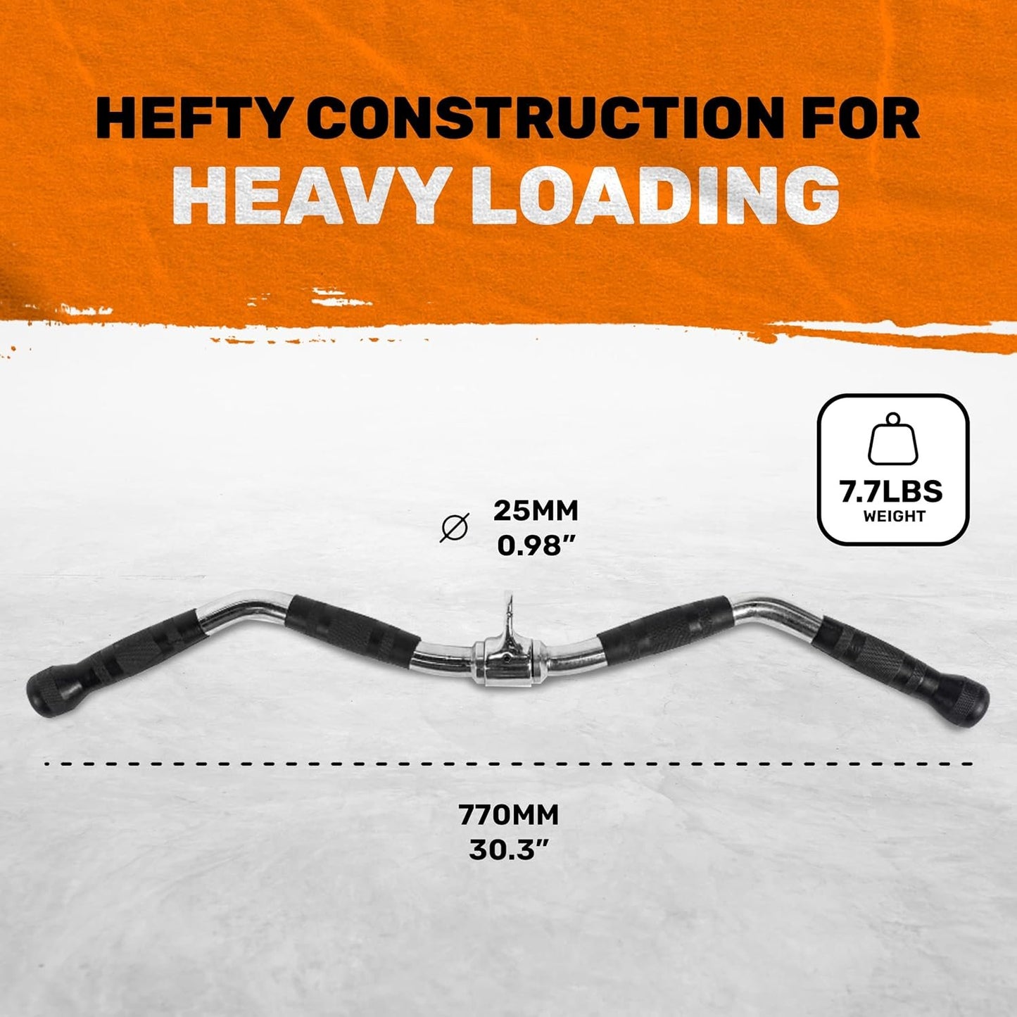 Bells of Steel Multi-Grip Curl Bar Cable Attachment - Commercial and Home Gym - Non-Slip Grip Tricep Bar, LAT Bar Pull Down Attachment - 25mm Diameter