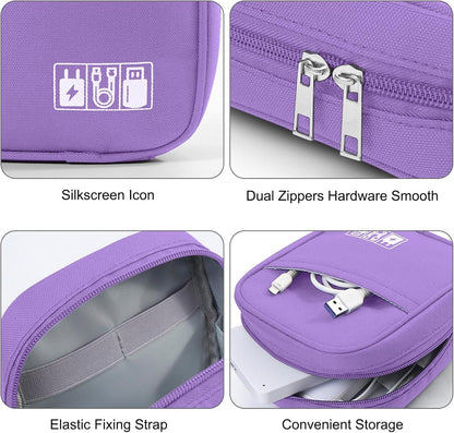 JINSI Portable Electronics Travel Organizer Cable Organizer Bag for Charger, Cords, Cables, Power Bank, Earphones, Pouch Tech Pouch Carry Storage Case Bag, Purple