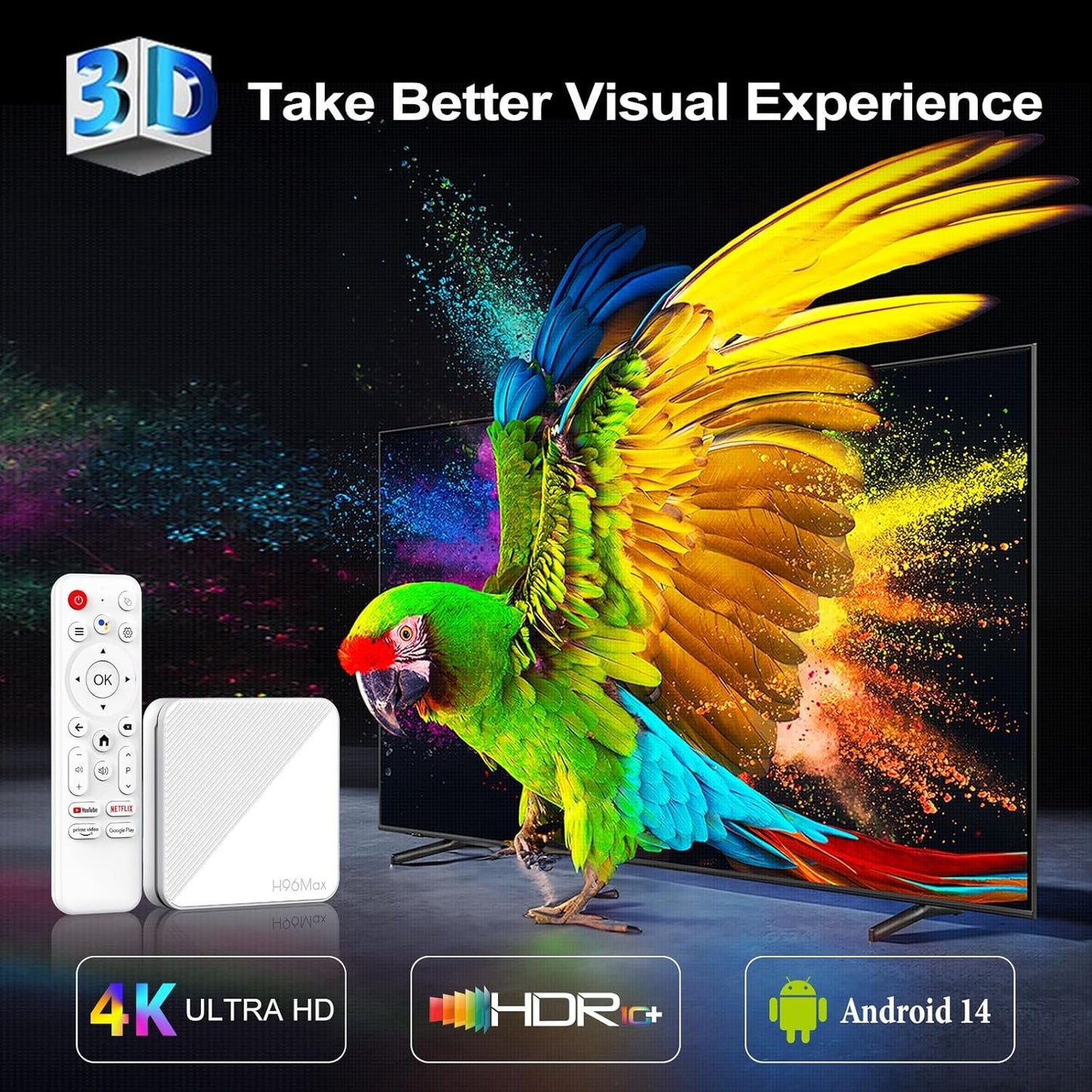 Android 14.0 TV Box, LEFFOT H313 4K Ultra HD Streaming Device for TV, 2GB RAM + 16GB ROM, Smart TV Box with HDR10, Voice Control, 2.4G & 5G WiFi 6, 100M Ethernet, H313 Quad Core ARM Cortex A53