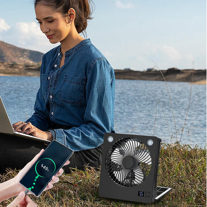 Solar Power Fan, Cooling Camping Fan, Rechargeable Folding Air With LED Lights, Quiet 3-Speed Cool Gadget For Home, Tent, Beach, Travel, Survival Gear, 7.2x2.36x8.19 In, 1-Pack