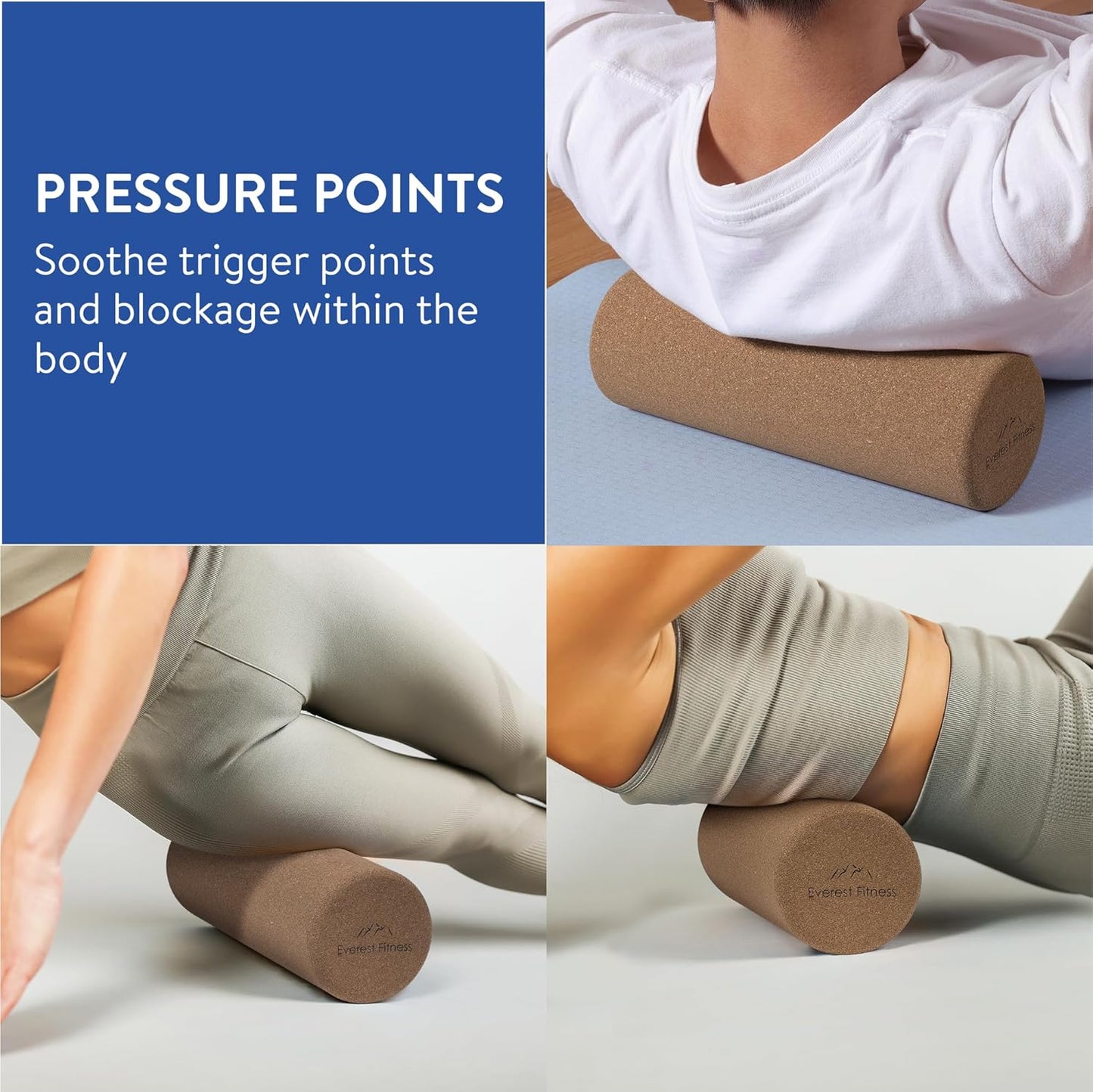 EVEREST FITNESS Muscle Massage Roller 30 cm – Roller Pilates – Cork Roll for Yoga – Massage Roller for Legs Back and Buttocks – Tube for Stretching and Training