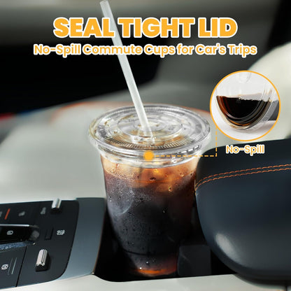 100Pcs 16 oz Plastic Cups with Lids and Straws, Disposable Clear Plastic Cups with Lids for Iced Coffee (16 oz)-Praty-Wedding-Celebration