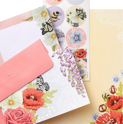 Hallmark Stationery Set with Desk Organizer, Light Pink (10 Blank Cards with Envelopes, 20 Writing Sheets with Envelopes, 75-Sheet Notepad, 30 Sticker Seals)