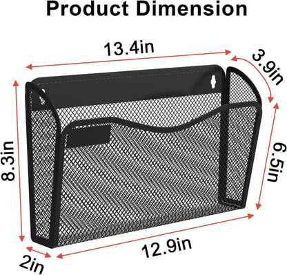 BOHDK Wall File Organizer, Mesh Hanging File Organizer, Home Office Organization and Storage, 3 Single Pockets Document Magazine Rack