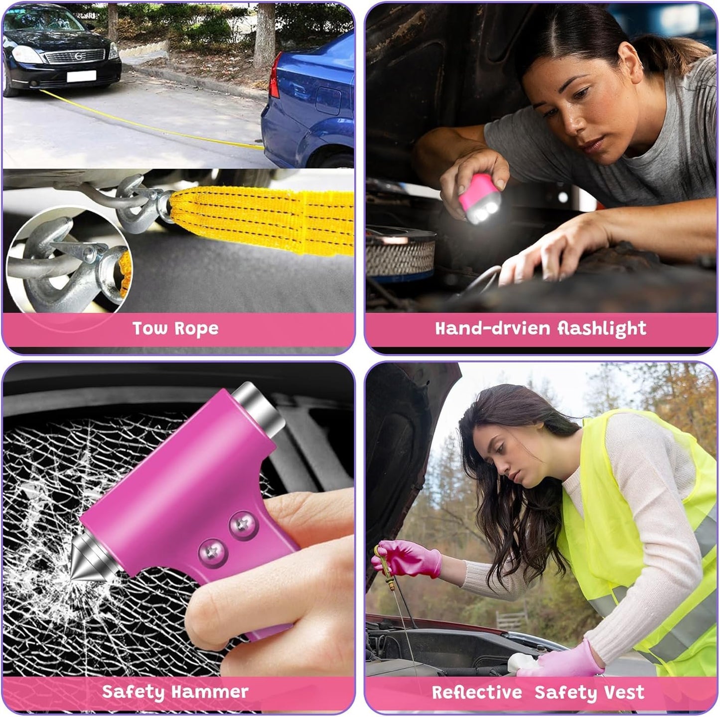 298PCS Roadside Emergency Car Kit- Car Emergency Kit with Jumper Cables, Roadside Emergency Kit for Vehicles, Emergency Car Kit, Car Safety Kits, Gloves,Tow Strap,Tool Kit,Reflective Warning Triangle