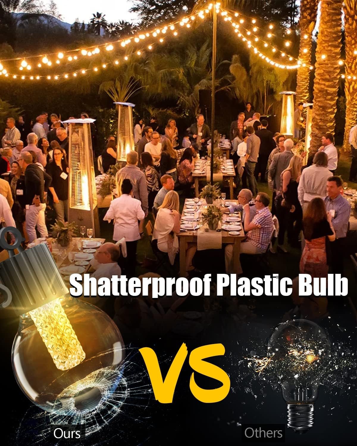 50FT Smart LED Outdoor String Lights – Dimmable G40 Globe LEDs Patio Lights Plug in with 25 LED Bulbs, Waterproof Hanging Light Connectable up to 100FT– Backyard Porch Balcony Party Decor