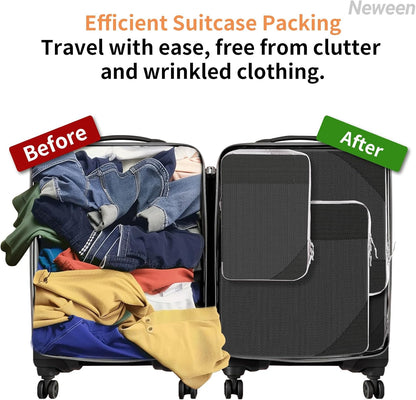 Neween Compression Packing Cubes for Carry On Suitcases, 6 Set Extensible Compression Packing Cubes for Travel Compression Bags for Packing Organisers Expandable Travel Suitcase Accessories (Black)