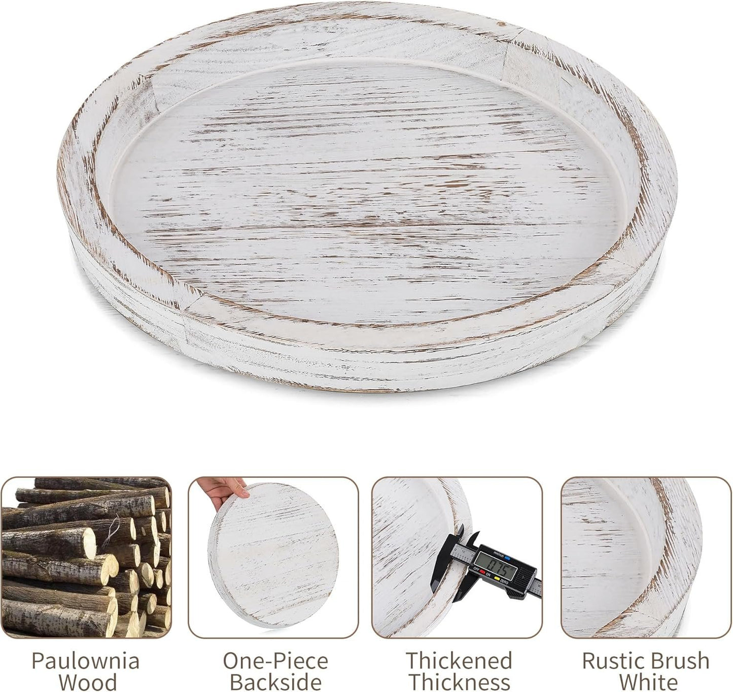 Hanobe Candle Plate Holder Tray: Round Wooden Decorative Candle Plate Small Farmhouse Table Centerpiece Rustic White Wood Tealight Pillar Trays for Christmas Wedding Halloween Home Decor