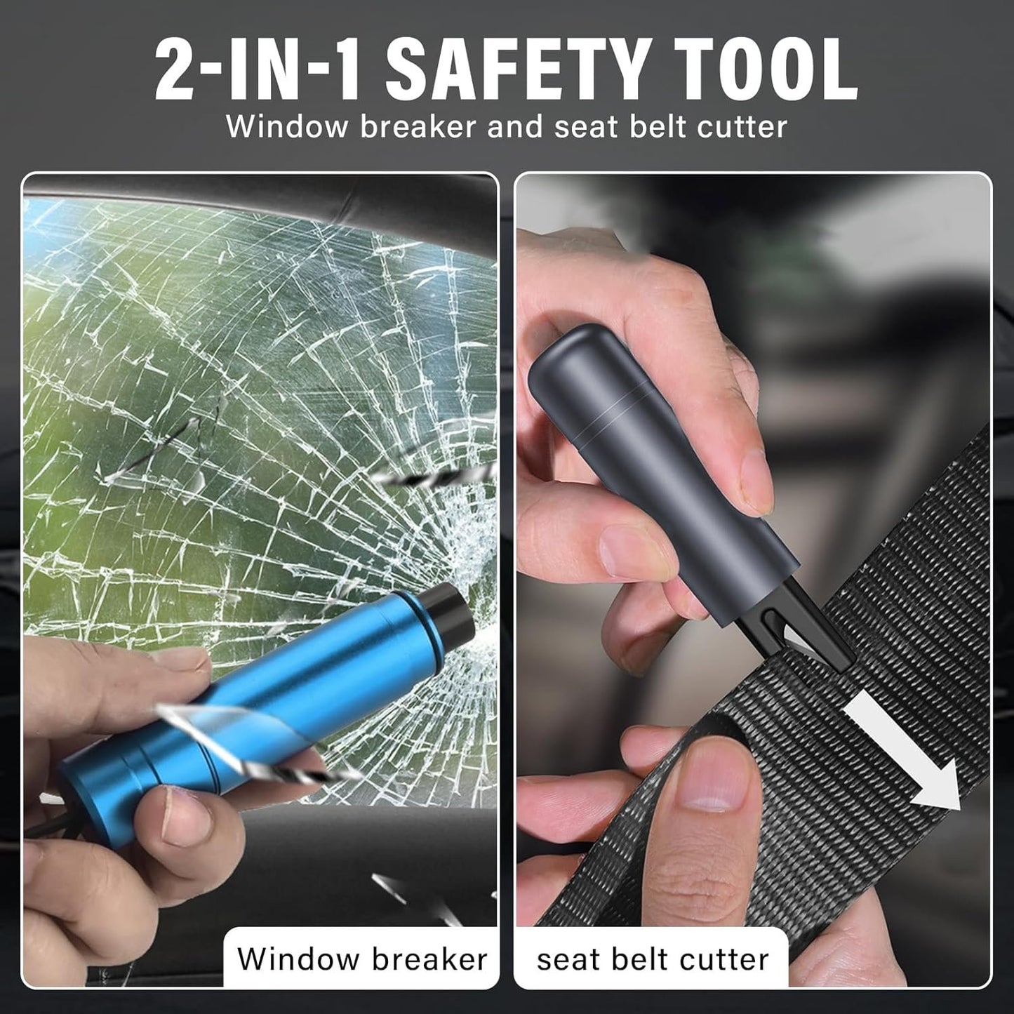 2Pcs Life Hammer with Seatbelt Cutter, Car Safety Hammer Window Breaker Tool Seat Belt Cutter Essential Car Escape Tool for Emergency Situations