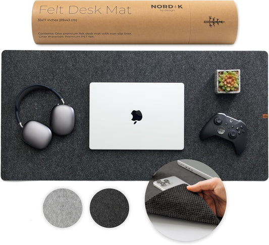 Nordik Large Felt Desk Mat - Charcoal - 89 x 43 cm - Full Desk Keyboard Mat - Computer Desk Mat for Keyboard and Mouse Pad - Desktop Mat - Large Desk Mat - Felt Desk Pad