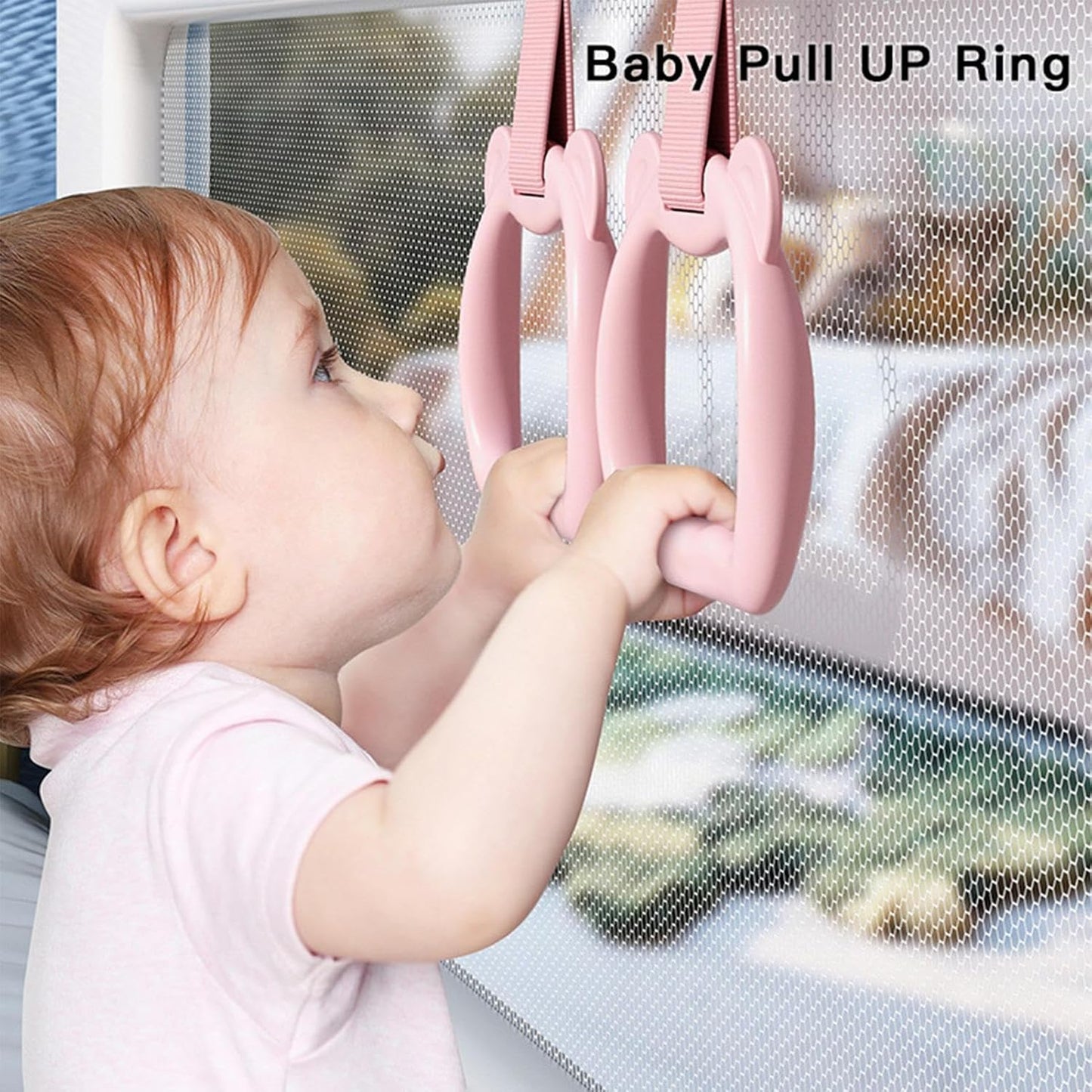 Baby Pull Up Rings, 2 Pieces Cot Hangable Rings, 5.91x3.94 inches Training Tool Accessories Toy Strap Walking Practice, Exercise for Boys, Daycare, Yard Play, Sturdy Safety Design