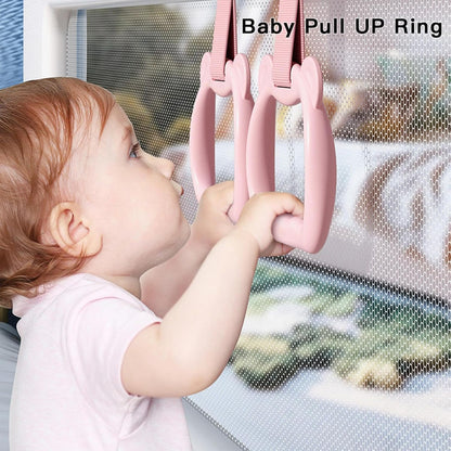 Baby Pull Up Rings, 2 Pieces Cot Hangable Rings, 5.91x3.94 inches Training Tool Accessories Toy Strap Walking Practice, Exercise for Boys, Daycare, Yard Play, Sturdy Safety Design