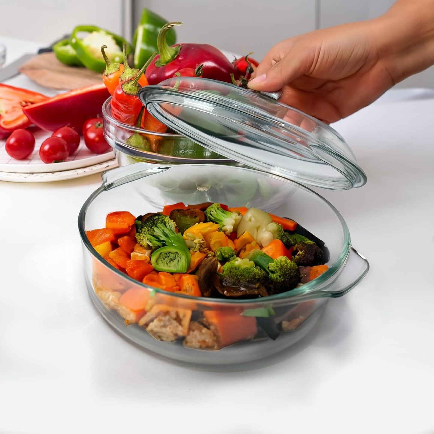 Round Glass Casserole Dish With Lid Oven Safe, Casserole Bowls With Lids, Covered Casserole Dish With Lid, Baking Glass Dish With Lid, Covered Casserole Dishes For Oven, Round Baking Dish With Lid,