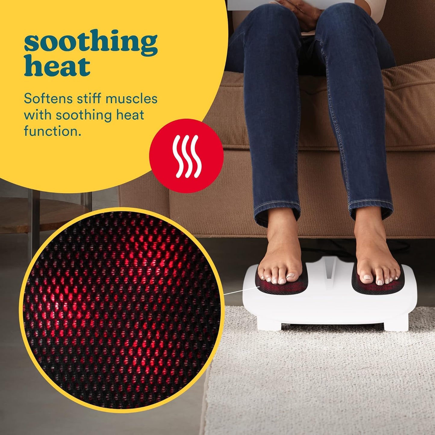 HoMedics Electric Foot Massager with Heat Function – Foot Massager, 6 Massage Heads and 18 Rotating Knots, Intense and Deep Invigorating Massage to Reduce Stress – White