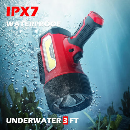 FORTO Rechargeable Spotlight Flashlight with 2000 Lumens, Handheld Spotlight with Foldable Stand, 6 Light Modes IPX7 Waterproof LED Spot Lights Outdoor for Boating Hunting Hiking(Red Pro)