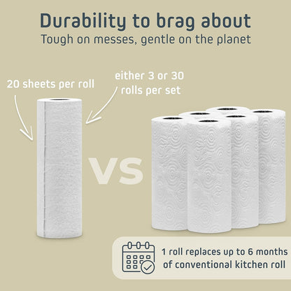 Ecolifestyle Reusable Paper Towels Washable – 3 Rolls, 20 Sheets (11"x11") | Made of Bamboo, Super Absorbent, Machine Washable, Eco-Friendly Alternative to Paper Towels | Perfect for Kitchen & Beyond