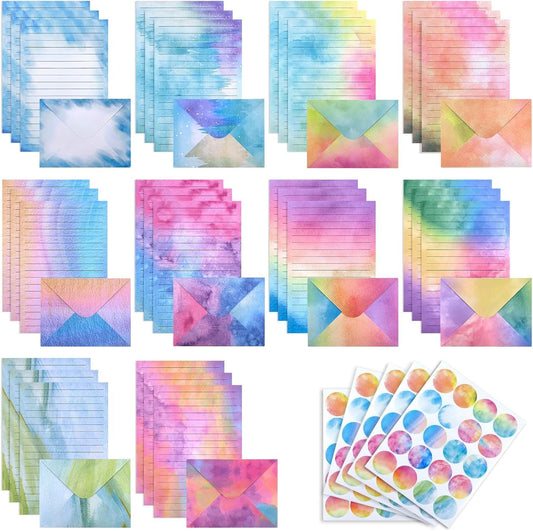 Rustark 200pcs Watercolor Stationery Paper and Envelopes Set with Stickers, Double-Sided Stationery Paper Lined Paper Sheets Watercolor Envelopes for Writing Letters Greeting Cards Invitations