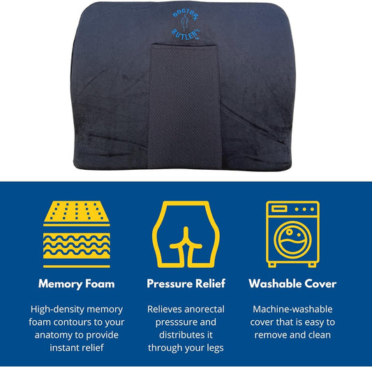 Doctor Butler's Orthopedic Memory Foam Cushion for Hemorrhoid Relief – Hemorrhoid Cushion for Relief of Discomfort with 2 Gel Inserts for Hot/Cold Therapy (1 Count)
