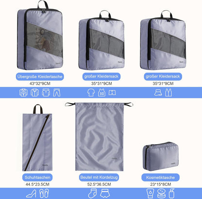 Packing Cubes Compression 6 Pack Compression Backpack Suitcase Organizer Ultralight Expandable Suitcase Organizer Travel Cubes Grey