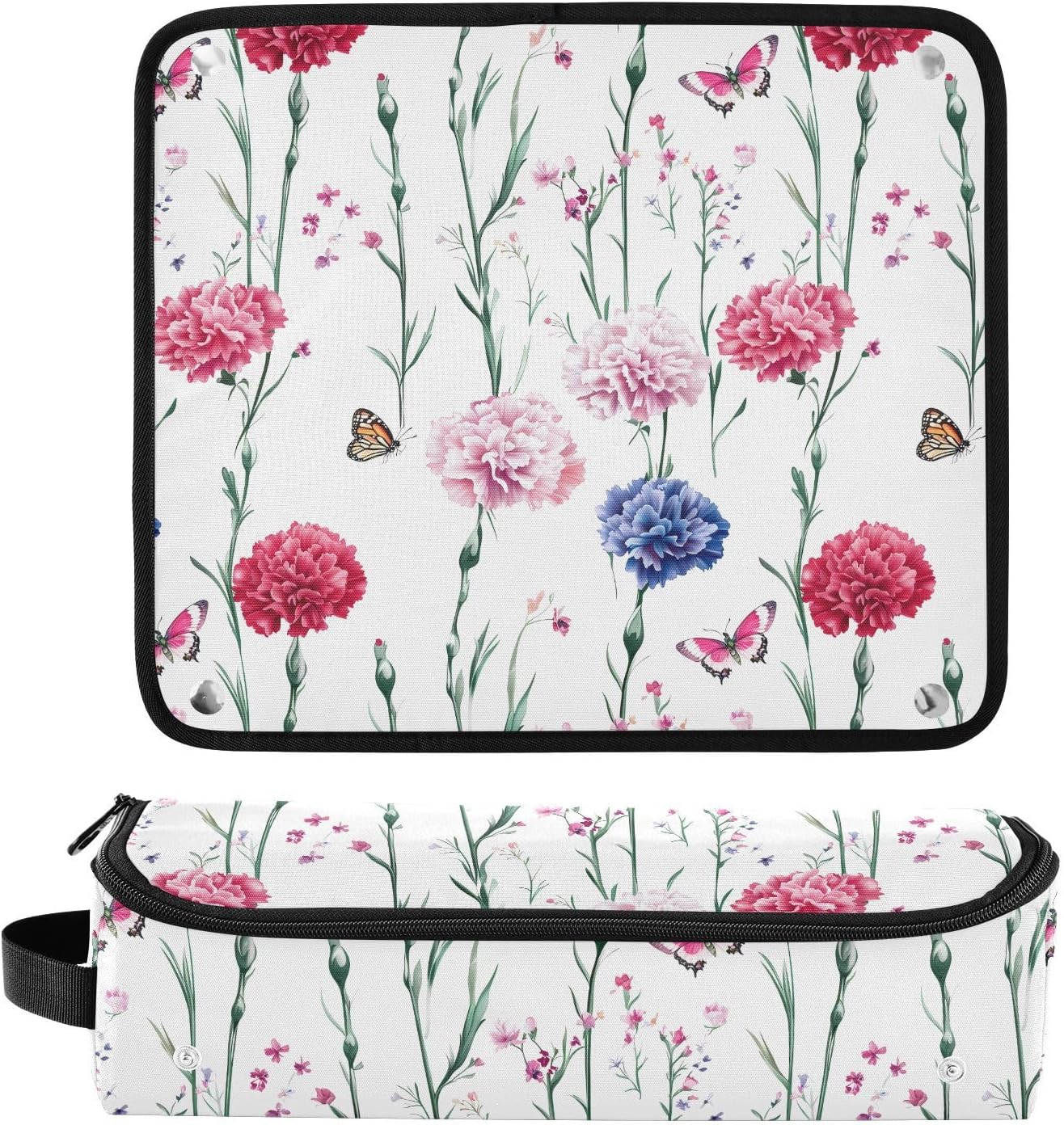 FRODOTGV Nature Garofani Borsa da viaggio per strumenti per capelli caldi bianchi e tappetino resistente al calore Custodia da viaggio portatile per utensili caldi e accessori per la cura dei capelli
