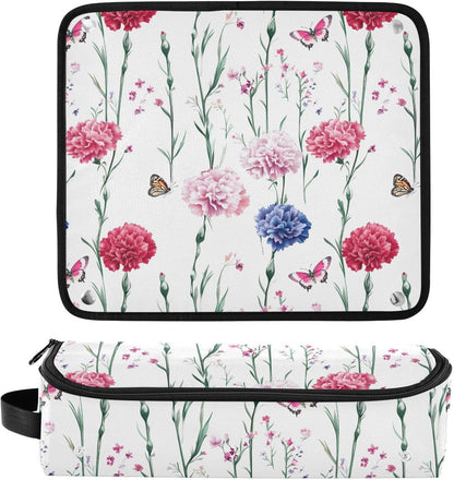 FRODOTGV Nature Garofani Borsa da viaggio per strumenti per capelli caldi bianchi e tappetino resistente al calore Custodia da viaggio portatile per utensili caldi e accessori per la cura dei capelli