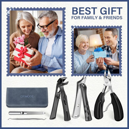 Toenail Clippers for Thick Toenails for Seniors, Angled Head Large Toe Nail Clippers Set for Men, Heavy Duty Ingrown Toenail Clippers with Wide Jaw, Ultra Sharp Slanted Nail Cutter with Long Handle