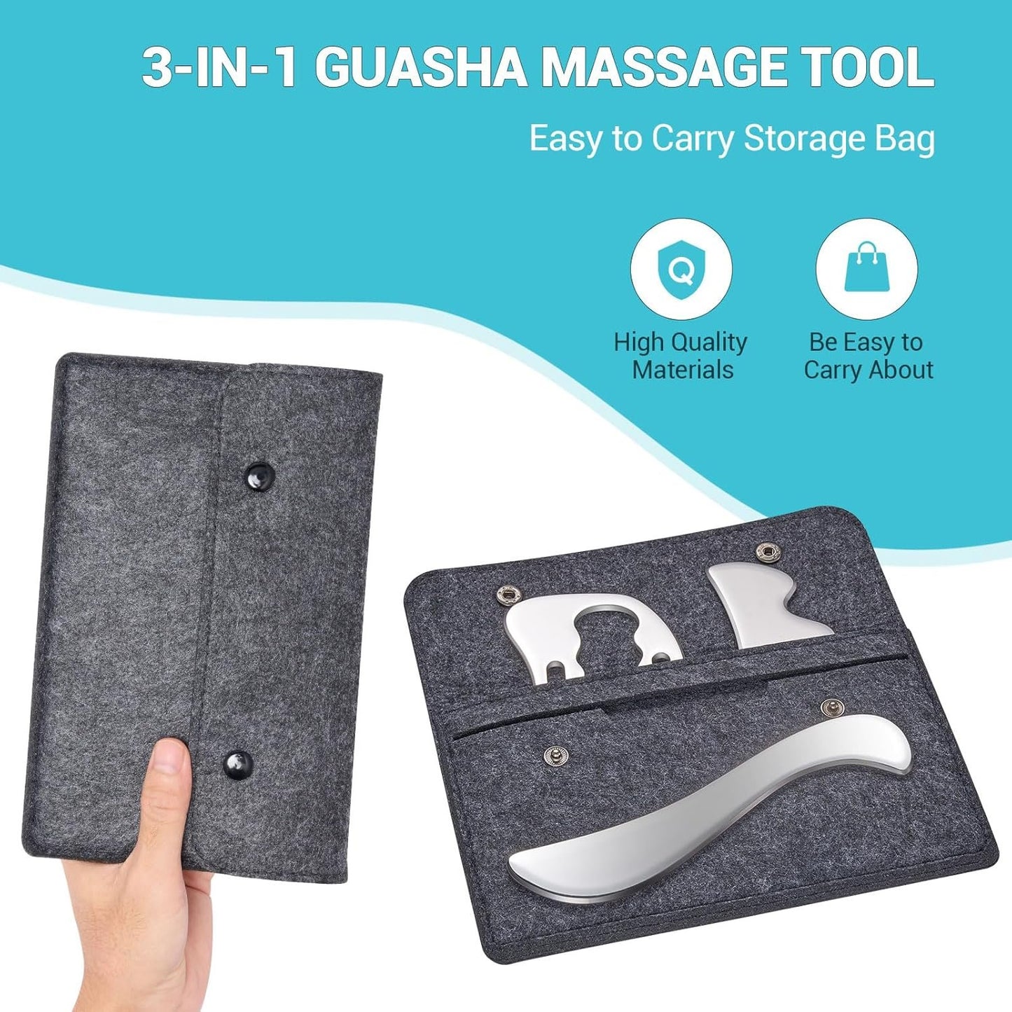Gua Sha Facial Tool, 3 in 1 Stainless Steel Gua Sha Set, Scraping Massage Tool, Cupping Therapy Set Muscle Scraper for Arms, Back, Legs, Neck Reduce Soreness