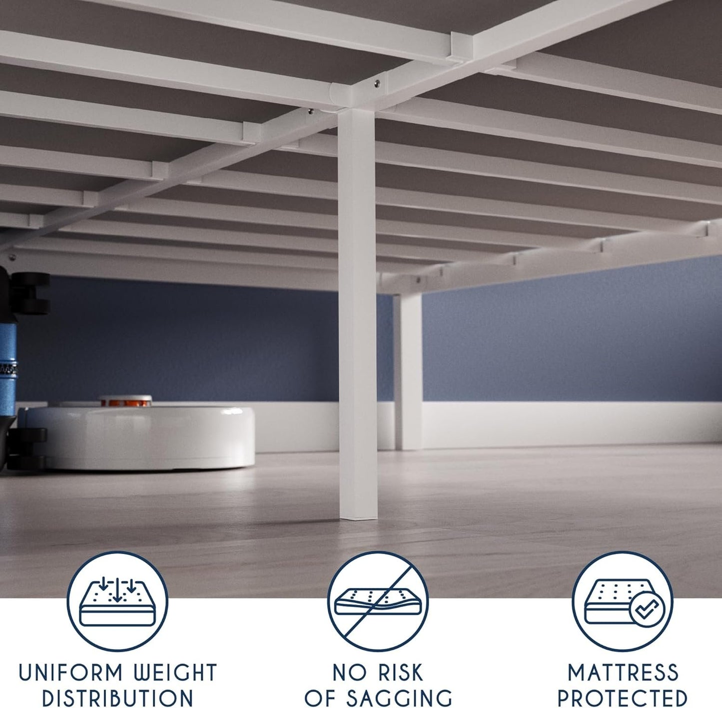 Dreamzie Queen Bed Frame Metal - 14 inch Platform Bed Frame Queen - White - for Double Beds - Sturdy, Easy Assembly, Large Storage Area