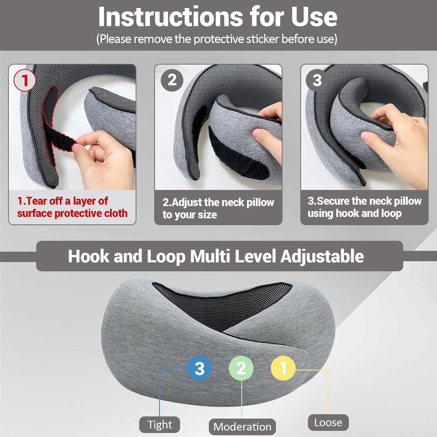 Travel Pillow for Airplanes Veritable Chin Support Travel Neck Pillow 100% Pure Memory Foam Full Neck Surround Pillows for Traveling Flight Sleeping Portable Travel Essentials (Grey)