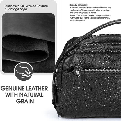 Travel Toiletry Bag for Men Hanging Dopp Kit - 100% Genuine Leather Mens Travel Organizer- Shaving Bag for Toiletries Accessories with Large Capacity -Best Gift for Husband Father Boyfriend, Black