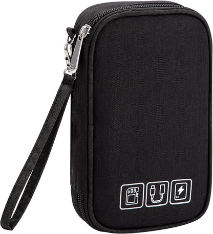 QIMEI-SHOP Electronic Accessories Bag Small Travel Case for Cables Organizer for Hard Drives Charging Cables USB Charger 18.5 x 11.5 x 2.5 cm, Black, Minimalist