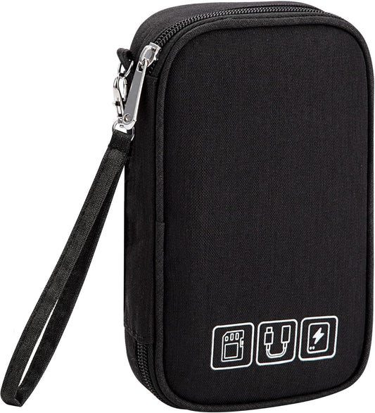 QIMEI-SHOP Electronic Accessories Bag Small Travel Case for Cables Organizer for Hard Drives Charging Cables USB Charger 18.5 x 11.5 x 2.5 cm, Black, Minimalist