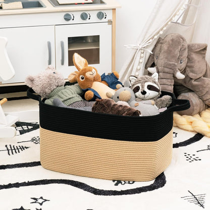 Goodpick Woven Basket for Storage 65L, Blanket Basket for Living Room Home Décor ,Rectangle Rope Laundry Basket with Handles Large Toy Storage Basket for Baby, Kids, 21.6" x 14.9" x 11.8"