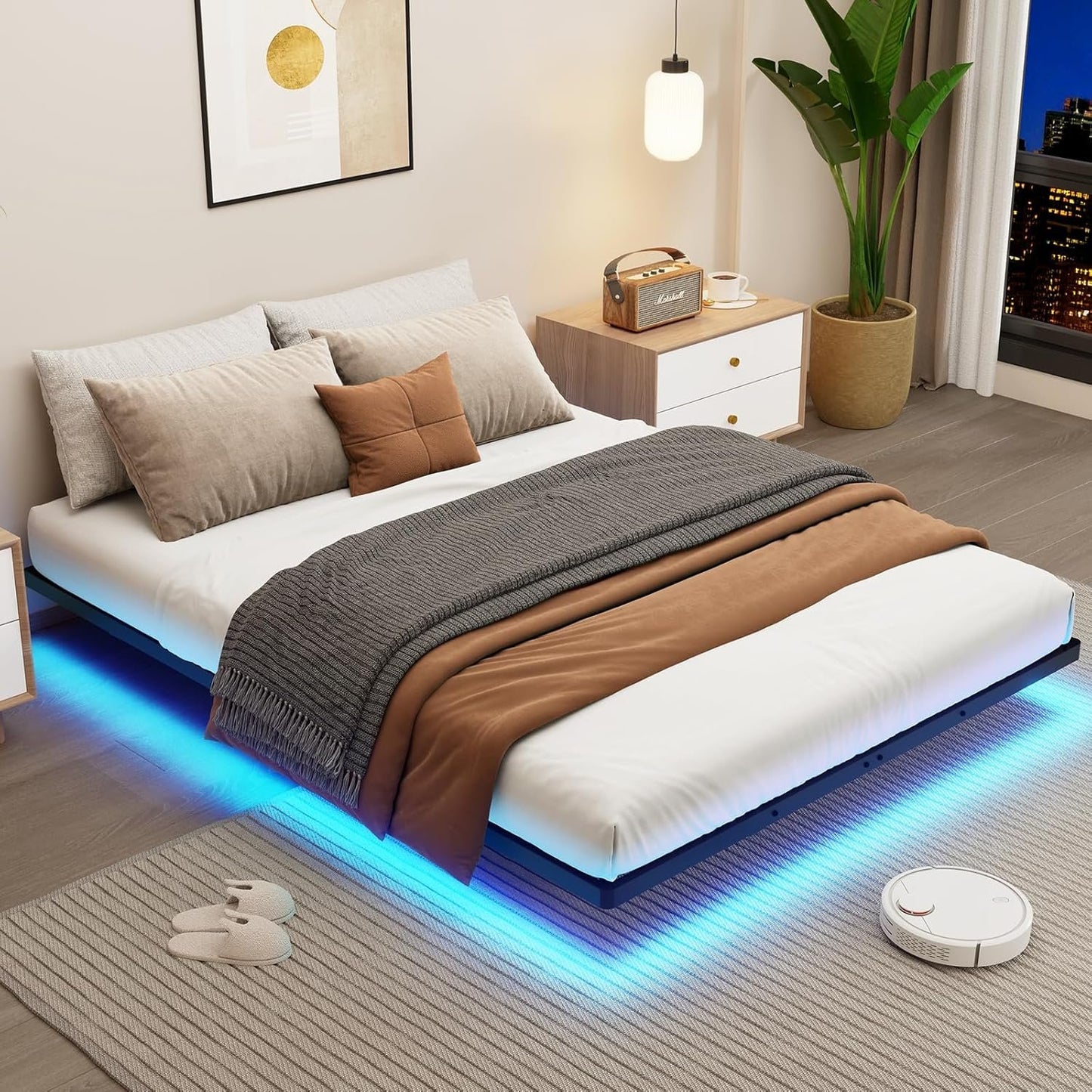 Floating Bed Frame King Size with Smart LED Lights, Modern Metal Platform Bed Base No Box Spring Needed - Easy Assembly and Noise Free