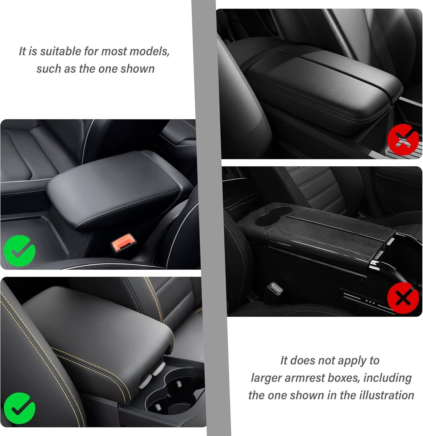 Upgraded Car Armrest Cover, Microfibre Leather Car Armrest Cover with 2 Storage Pockets, Car Arm Rest Cover for Car Accessories Interior for Vehicles (Black)