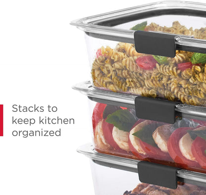 Rubbermaid 14-Piece Brilliance Food Storage Containers with Lids for Lunch, Meal Prep, and Leftovers, Dishwasher Safe, Clear/Grey