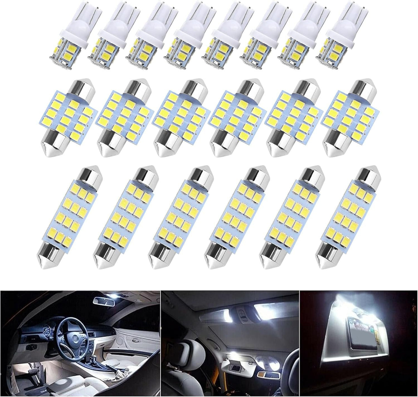 20PCS Car Interior Lights - Soft Bright White 6500K LED Bulbs - Automotive Replacement Lighting Products for Dome Map Reading Trunk Courtesy License Plate Lights(White)