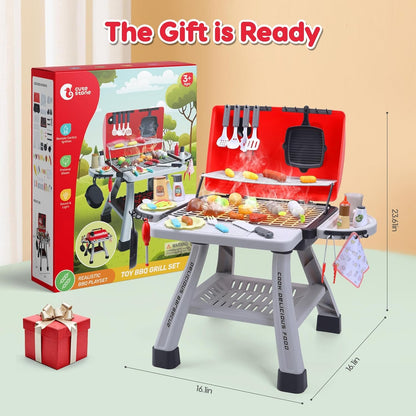 cute stone Kids BBQ Grill Playset, Toy Kitchen Set with Smoking Toy Barbecue Grill, Toy Kitchen Accessories, Indoor/Outdoor Interactive Pretend Play Toys for Boys Girls, 23.6" H