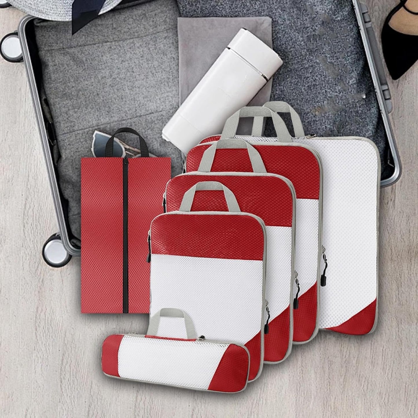 Gralara Ultimate Travel Packing Cubes Set for Seamless Organization, Red