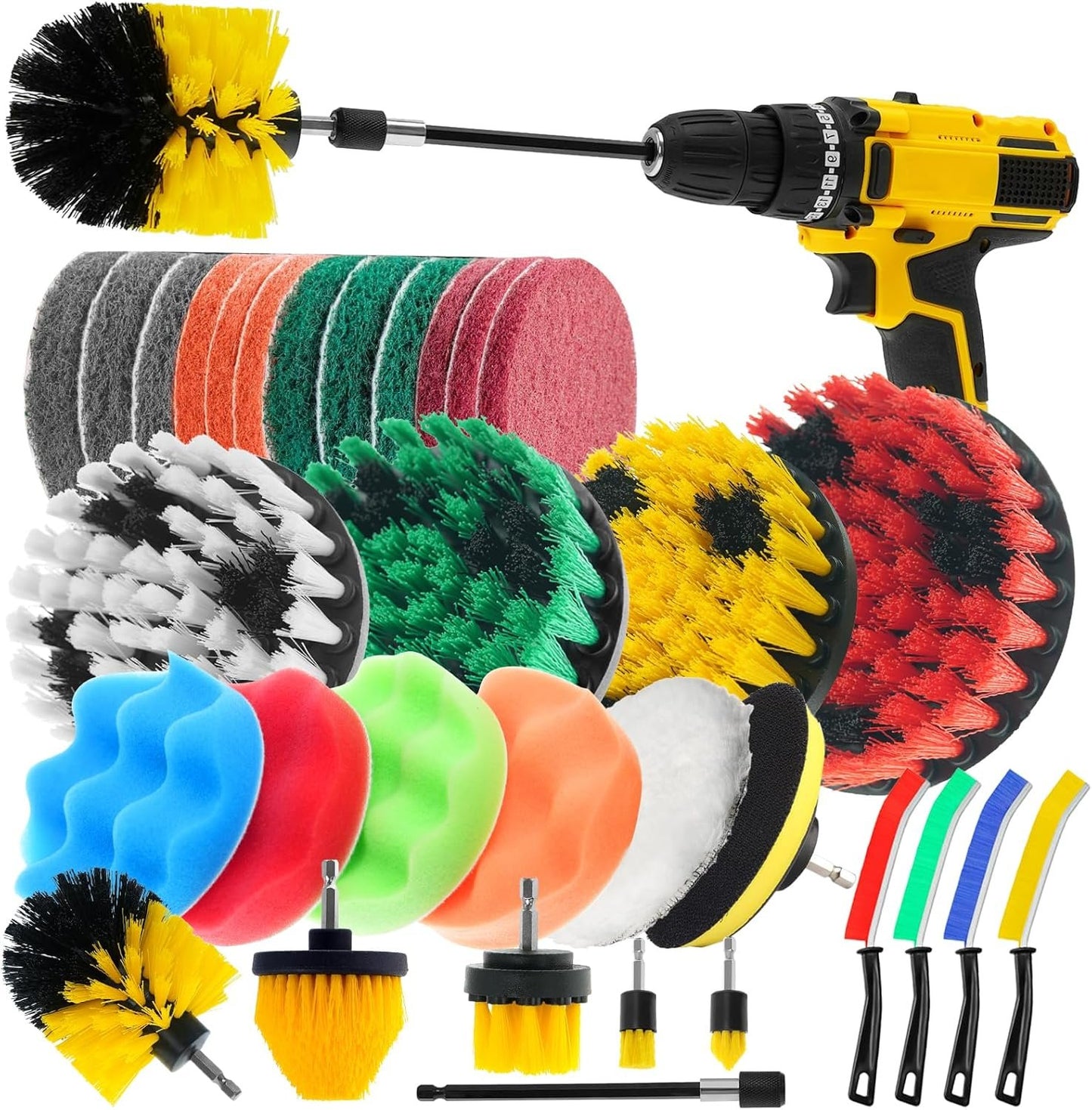 32 Pack Drill Brush Attachments for Cleaning, Crevice Cleaning Brush for Home, Bathroom, Car, Kitchen, Tight Corners, Stubborn Stains, Efficient Grime Removal, Ideal for Hard-to-Reach Areas