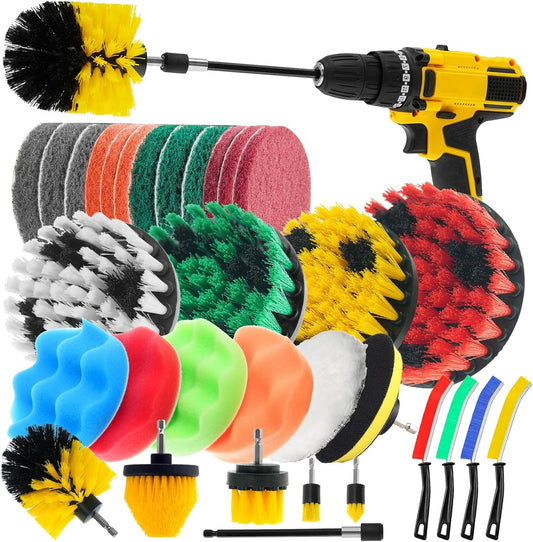 32 Pack Drill Brush Attachments for Cleaning, Crevice Cleaning Brush for Home, Bathroom, Car, Kitchen, Tight Corners, Stubborn Stains, Efficient Grime Removal, Ideal for Hard-to-Reach Areas