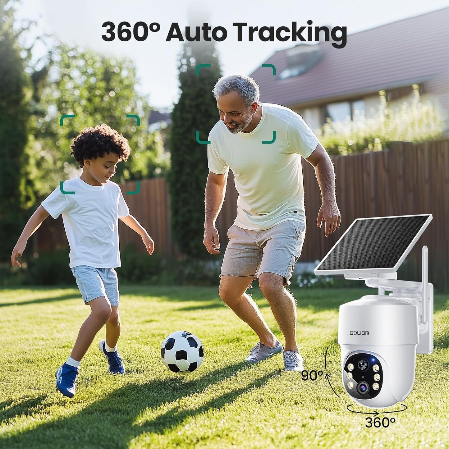 SOLIOM- 5MP Security Cameras Wireless Outdoor, No Subscription,4-Cam Pack, Solar Powered Home Security Camera with 360° Auto Tracking, Pan & Tilt, 3K Color Night Vision,5G & 2.4G Router Compatible