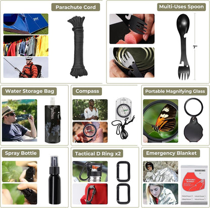 Tacsnake Multi-Purpose Emergency Survival Kit, Multi-Tools Survival Gear and Equipment with Molle Pouch, Gifts for Dad Men Camping Hiking Outdoor Emergency