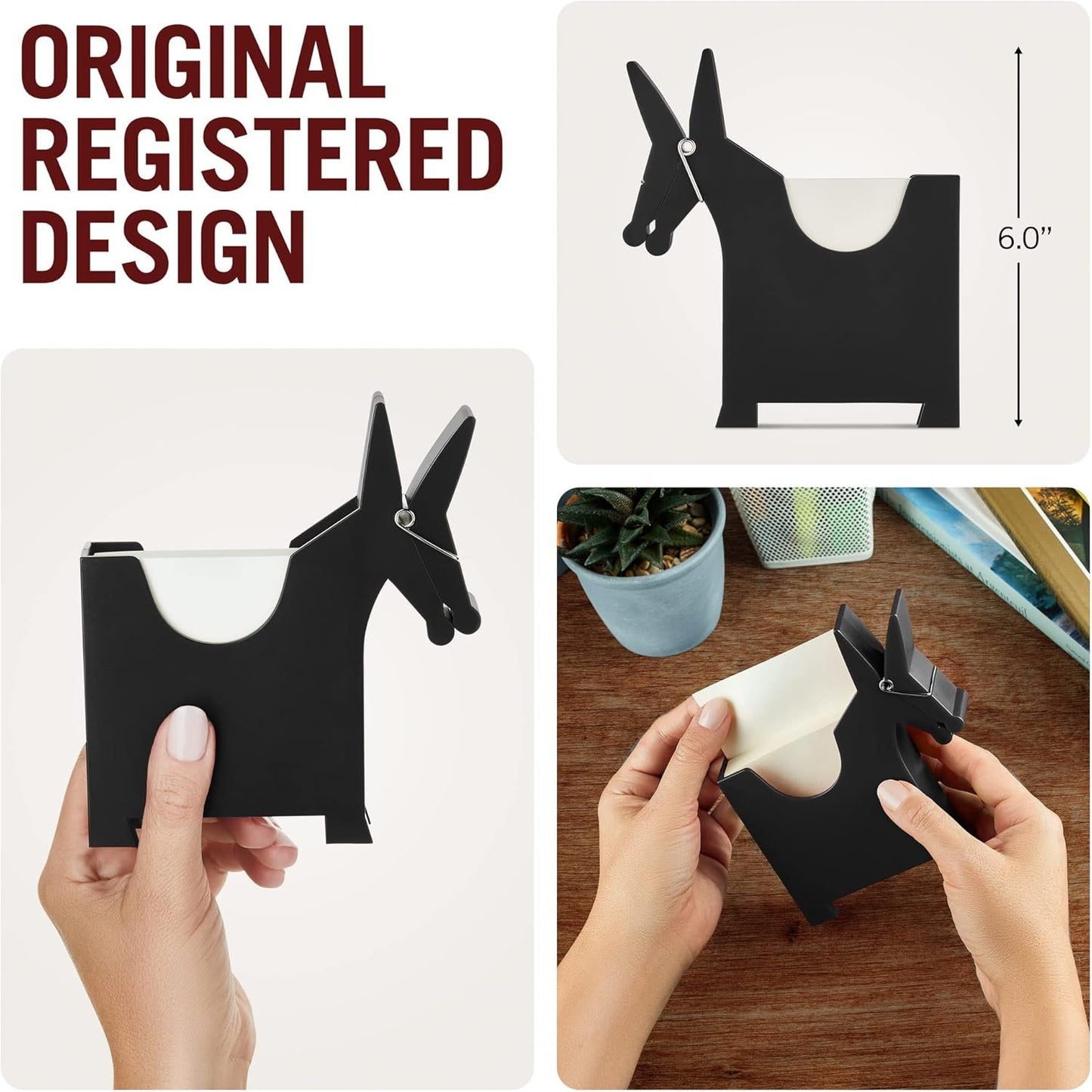 Morris The Donkey: Desktop Memo Holder | Cute Desk Accessories & Office Supplies | Funny Desk Decor & Office Accessories | Holders & Dispensers | Sticky Note Holder | by Monkey Business (Black)