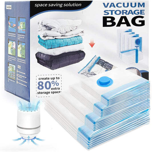 20 Pack Vacuum Storage Bags with Electric Air Pump(4 Jumbo,5 Large,5 Medium,6 Small),Multi-Size Space Saver Bags for Clothes, Pillows,Comforter,Bedding & Travel Organization,Moving Home Storage