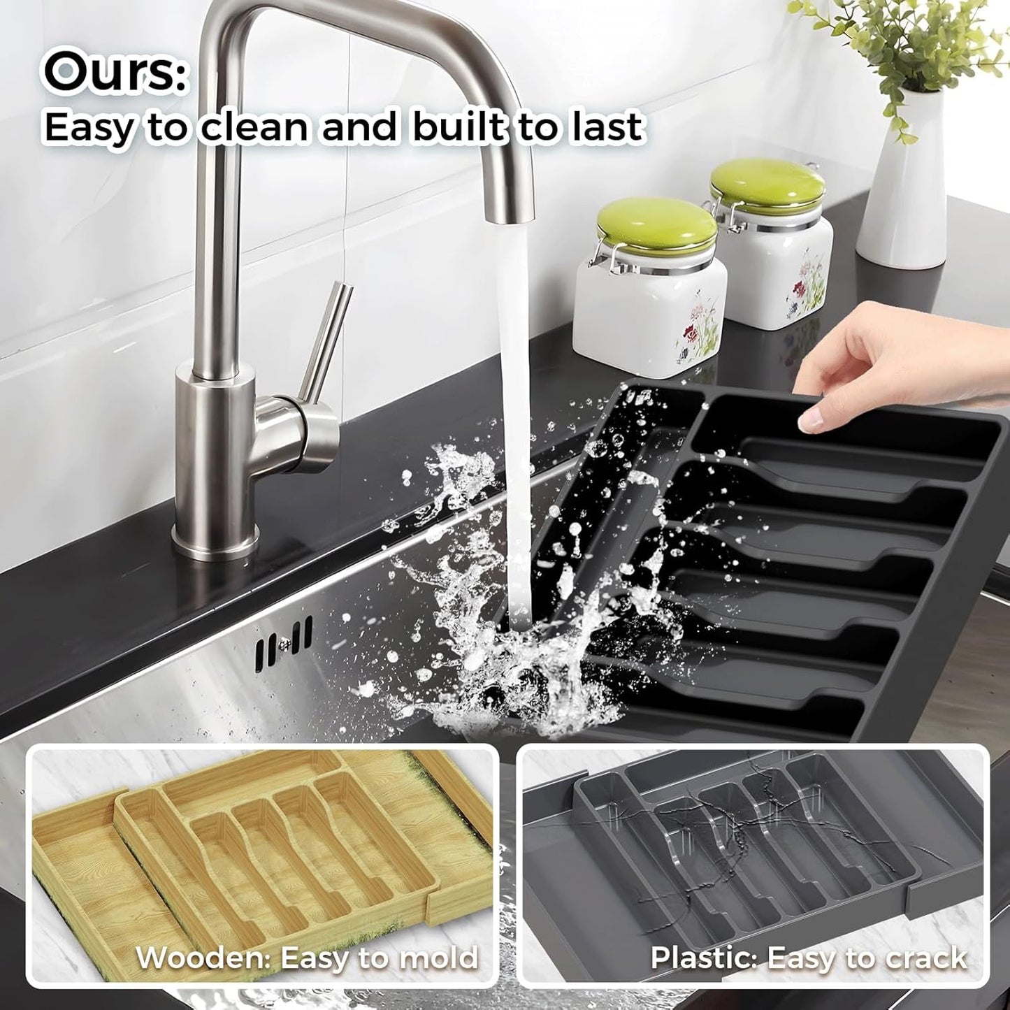 Silicone Cutlery Organizer for Kitchen, Expandable Utensil Drawer Organizer with Grooved for Flatware and Kitchen Utensils, Orange