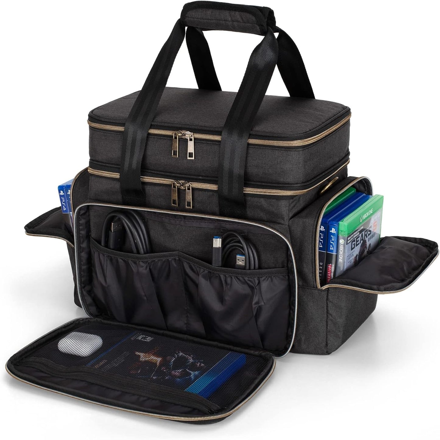 Trunab Console Travel Bag Compatible with Xbox Series X, Carrying Case with Multiple Storage Pockets for Xbox Controllers, Headset, Portable Hard Disk and More Accessories, Black (Patented Design)