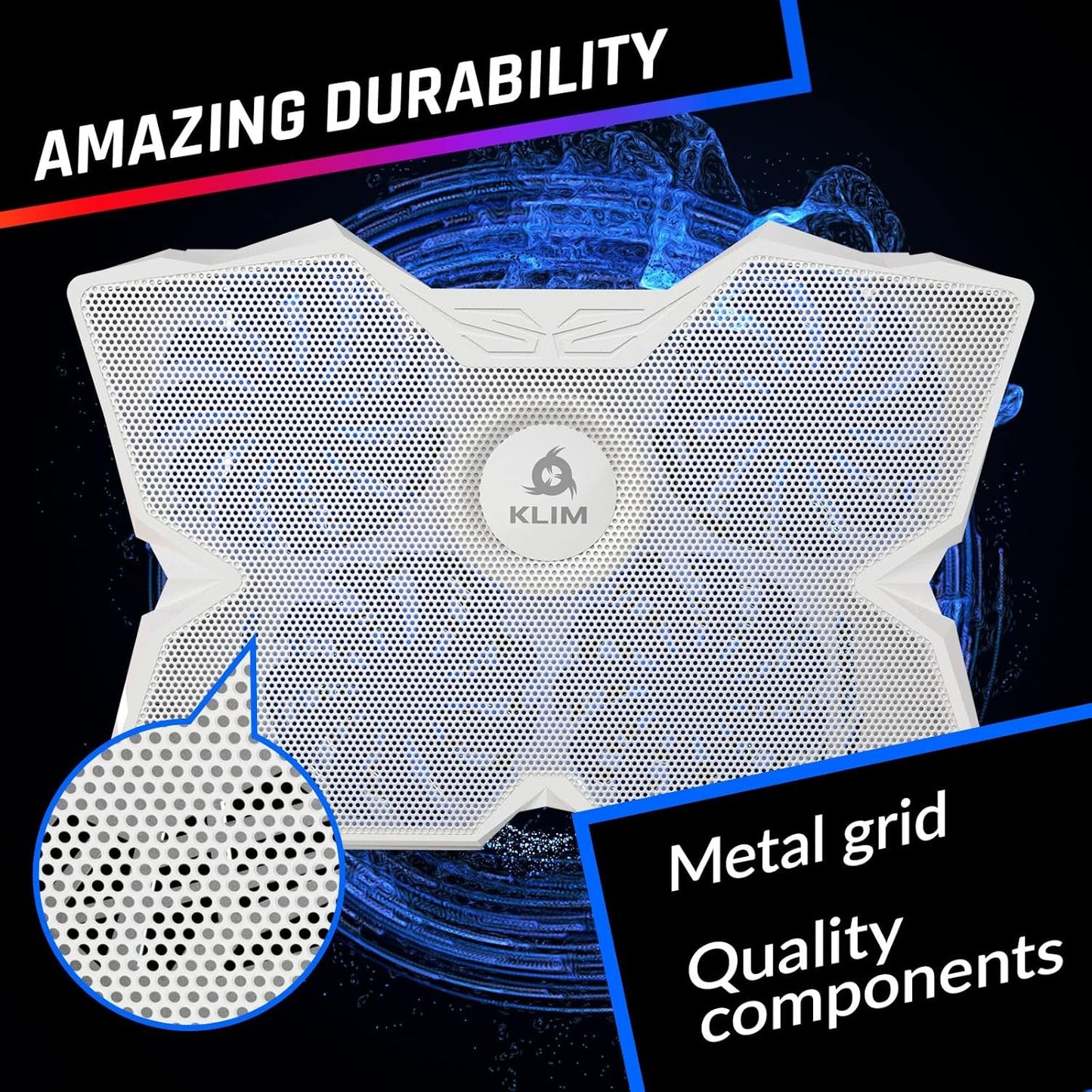 KLIM Wind Laptop Cooling Pad - More Than 500 000 Units Sold - New Version - The Most Powerful Rapid Action Cooling Fan - Laptop Stand with 4 Cooling Fans at 1200 RPM - USB Fan - PS5, PS4 - Full White
