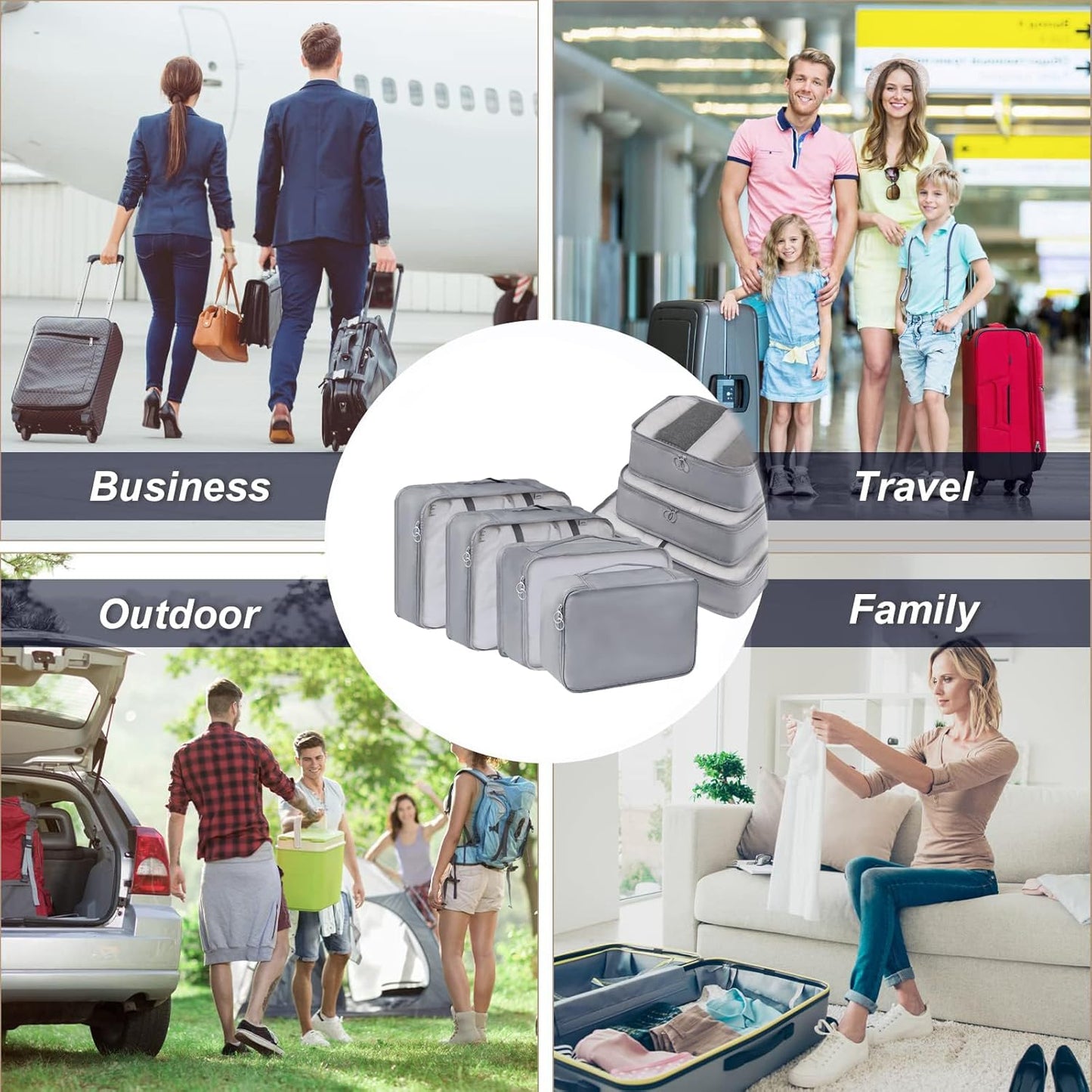 Packing Cubes, 7 Set Travel Packing Bags, Suitcase Organisers for Clothes, Travel Cubes Storage Bag Luggage Accessories (Grey, Packing Cubes + Underware Bag)
